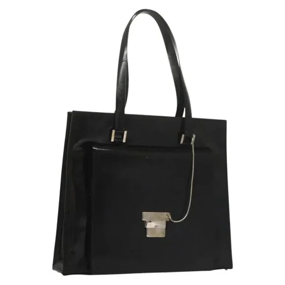 GUCCI Tote Bag Patent leather Black Silver Auth